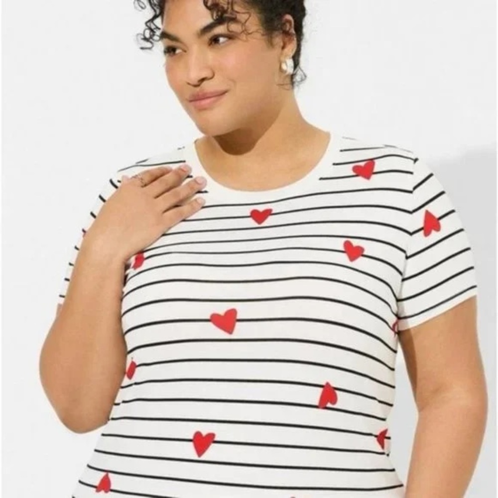 torrid Striped Crewneck Tee with Red Heart Print